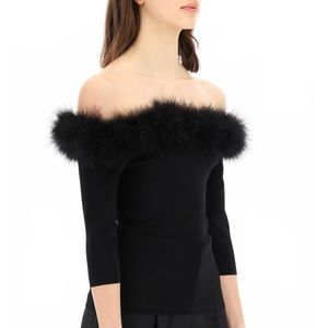 Black Top Feather Trim Neckline